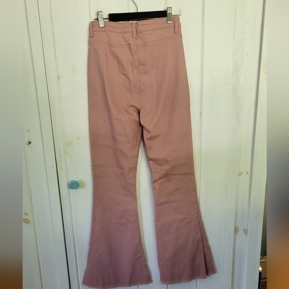 Mauve Pink Button Fly Flare High Rise Jean - Picture 3 of 11